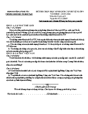 Đề thi chọn học sinh giỏi cấp huyện môn Lịch sử Lớp 9 - Năm học 2015-2016 - Phòng GD & ĐT Lương Tài (Có đáp án)